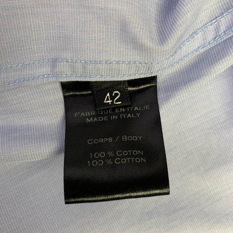 BALMAIN Size L Blue Light Blue Embroidery Cotton Long Sleeve Shirt