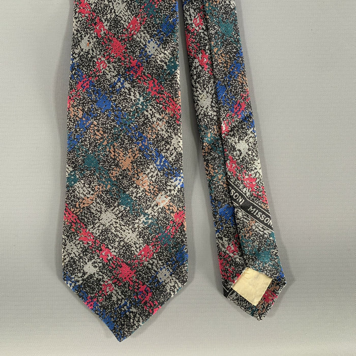 MISSONI Grey Red Plaid Silk Tie
