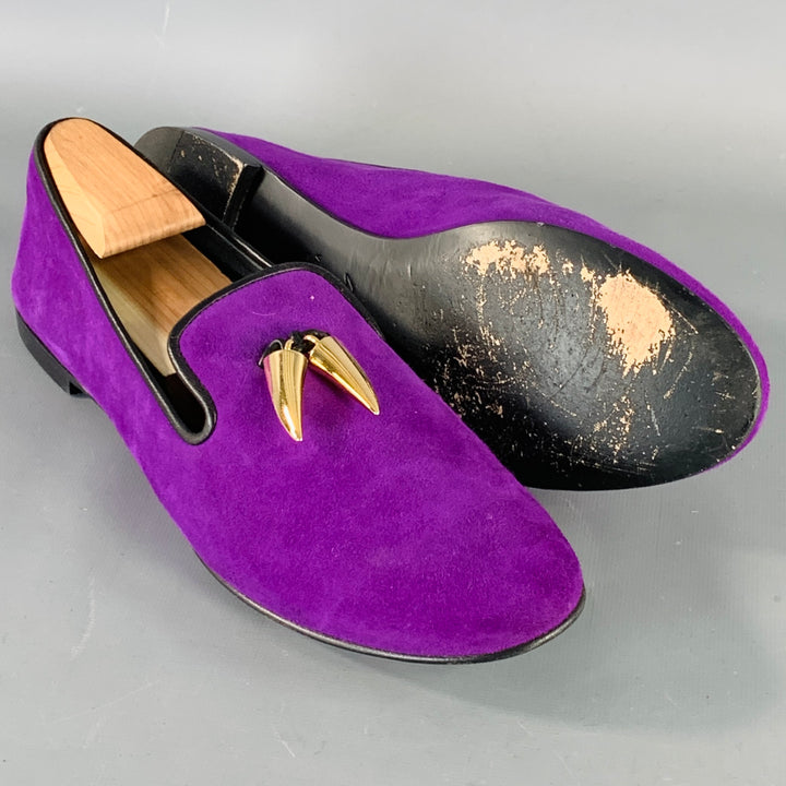 GIUSEPPE ZANOTTI Size 9 Purple Suede Slip On Metal Tassel Loafers