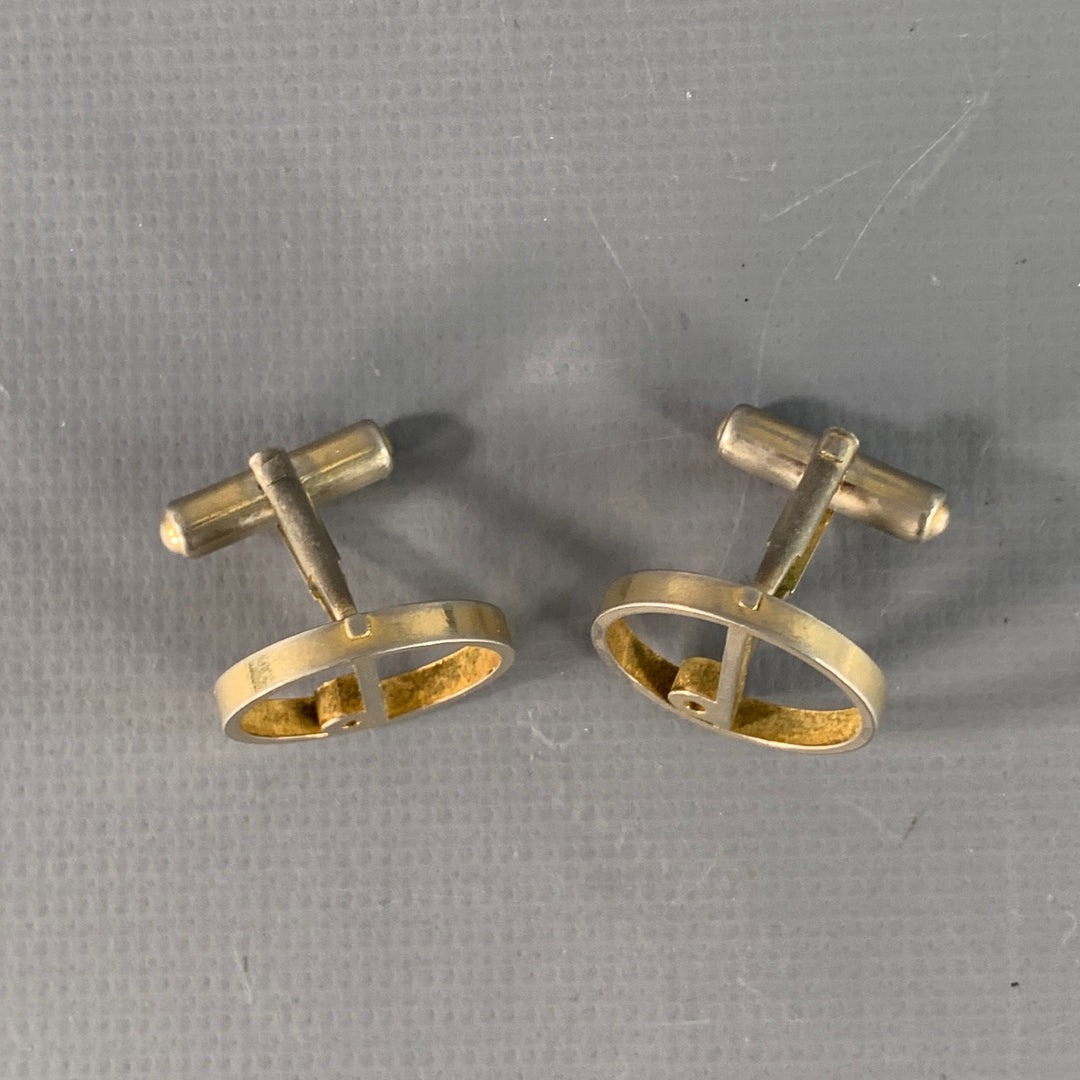 DUNHILL Silver Metal Monogram Circle Cuff Links