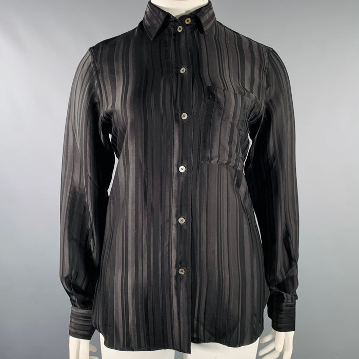 PAUL SMITH Size L Black Viscose Blend Stripe One Pocket Shirt