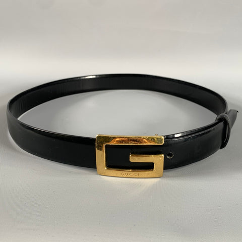 GUCCI Waist Size 30 Black Gold Leather Belt