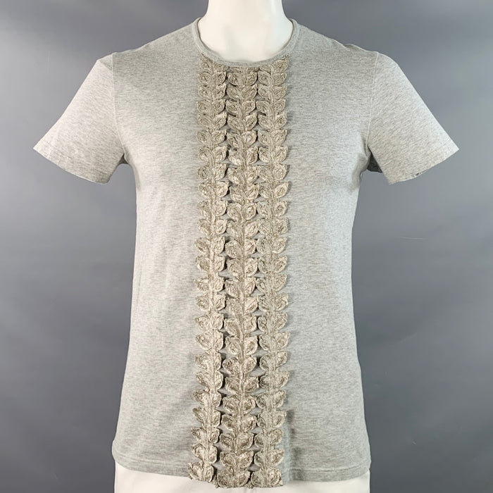 BURBERRY PRORSUM Size XL Grey Embellishment Cotton Crew Neck T-shirt