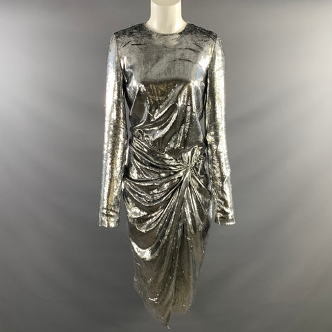 SAINT LAURENT Size 4 Silver Silk Metallic Shift Dress