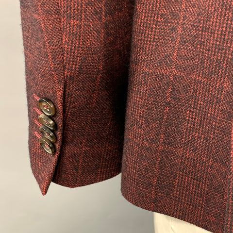 ETRO Size 42 Red Black Glenplaid Wool Contrast Trim Notch Lapel Sport Coat