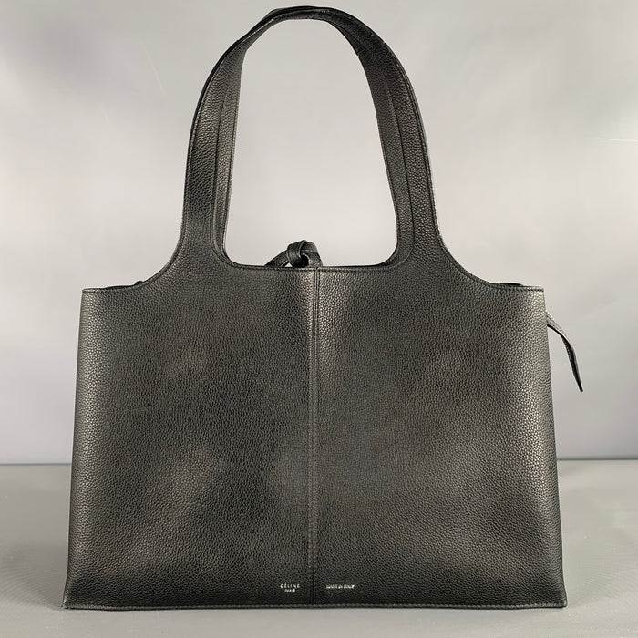 CELINE Black Pebble Grain Leather Top Handles Handbag