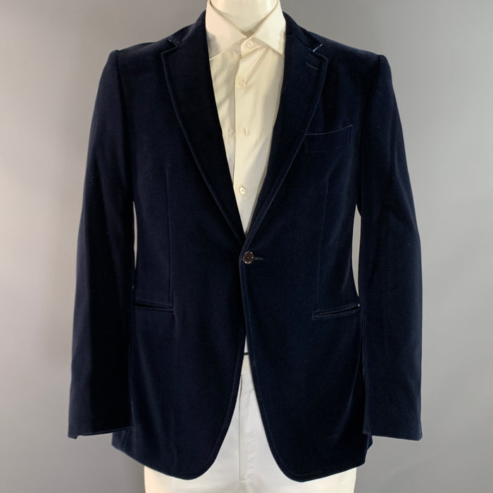 ETRO Chest Size 42 Navy Velvet Cotton Lycra Notch Lapel Sport Coat