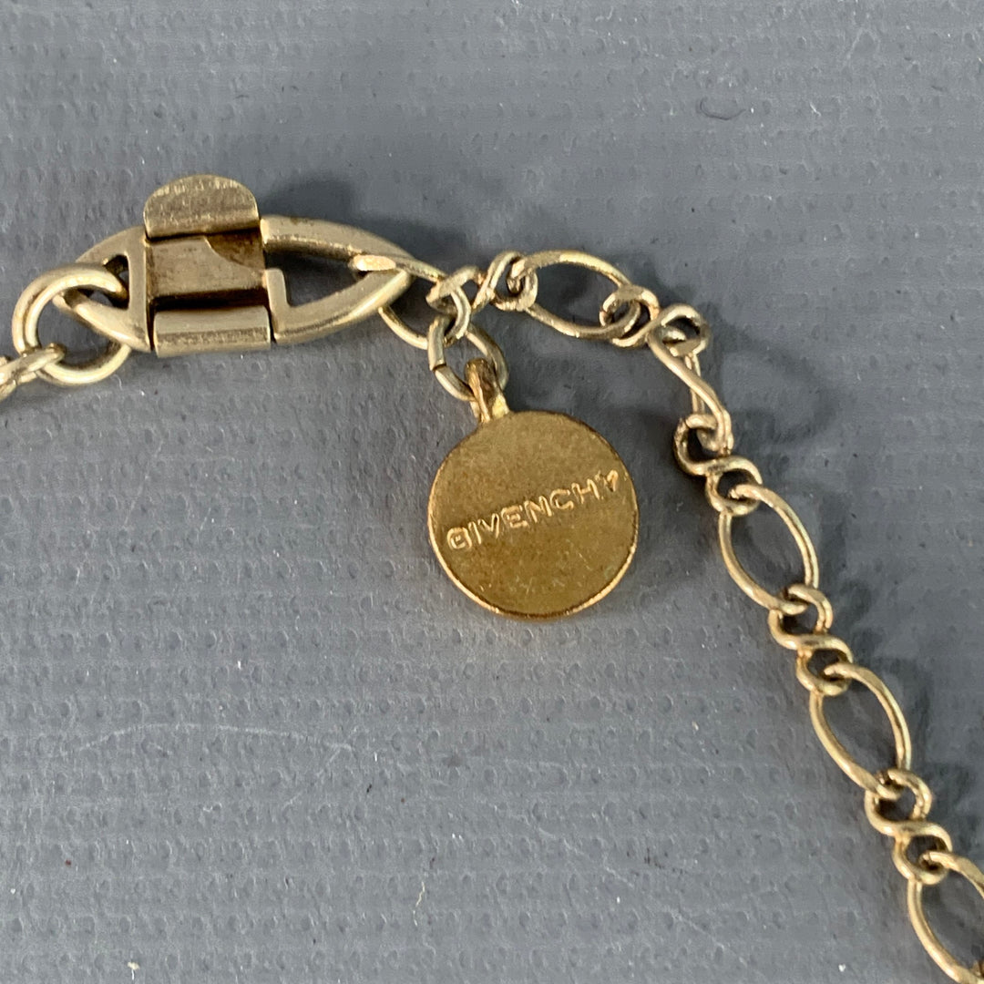 GIVENCHY Vintage Gold Chain Link Rhinestones Pendant Necklace