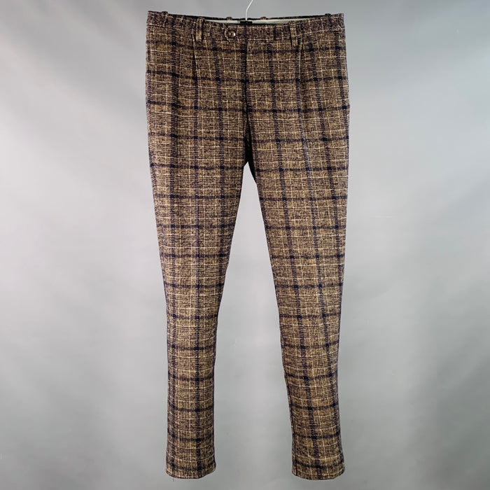 ETRO Size 30 Black Beige Plaid Cotton Wool Pleated Zip Fly Casual Pants