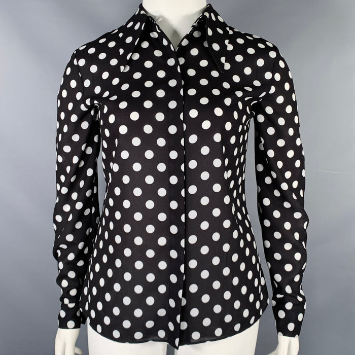 MICHAEL KORS COLLECTION Size 12 Black White Polyester Polka Dot Shirt
