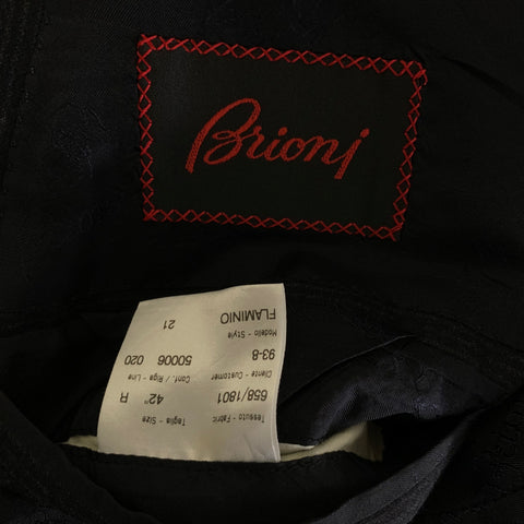 BRIONI Chest Size 44 Navy White Pinstripe Wool Peak Lapel 38 30 Suit