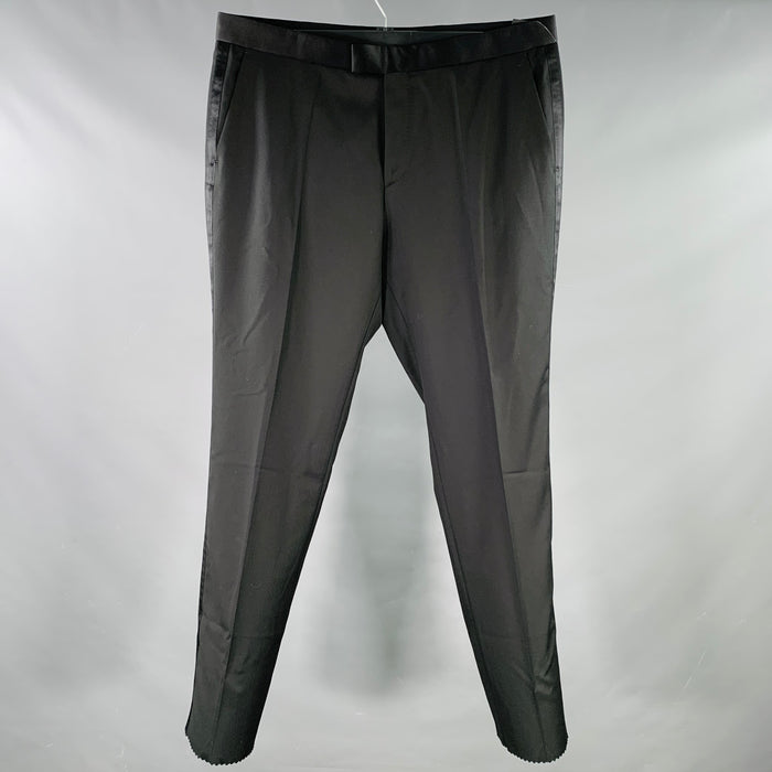 HUGO BOSS Size XL Black Virgin Wool Tuxedo Dress Pants
