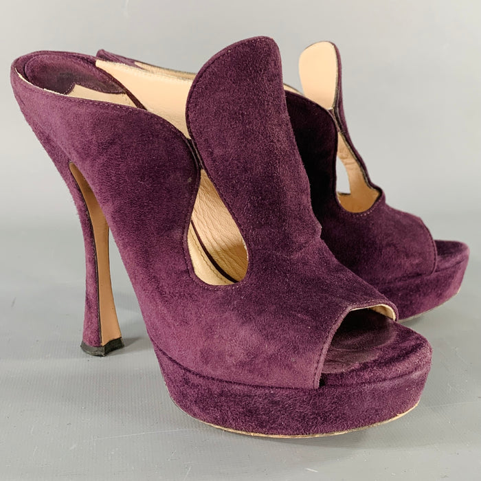 PRADA Size 7 Purple Plum Suede Cutout Sandals