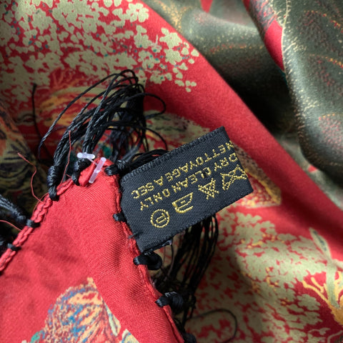 FERRAGAMO Red Black Floral Silk Shawl