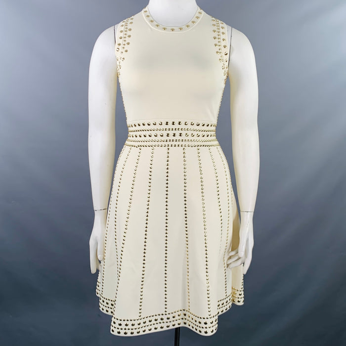 MICHAEL by MICHAEL KORS Size L Cream Gold Viscose Studded Sleeveless Dress