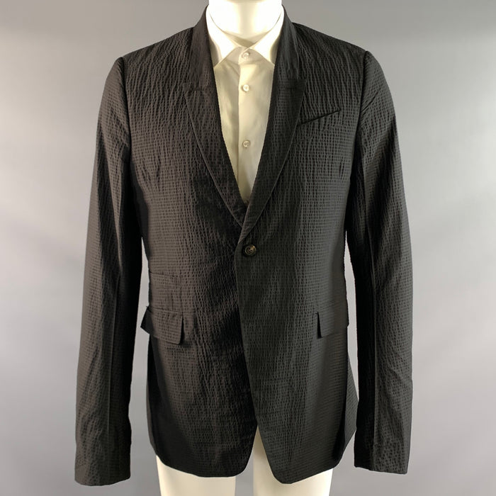 RICK OWENS SS2019 Chest Size 42 Black Textured Wool Polyamide Sport Coat