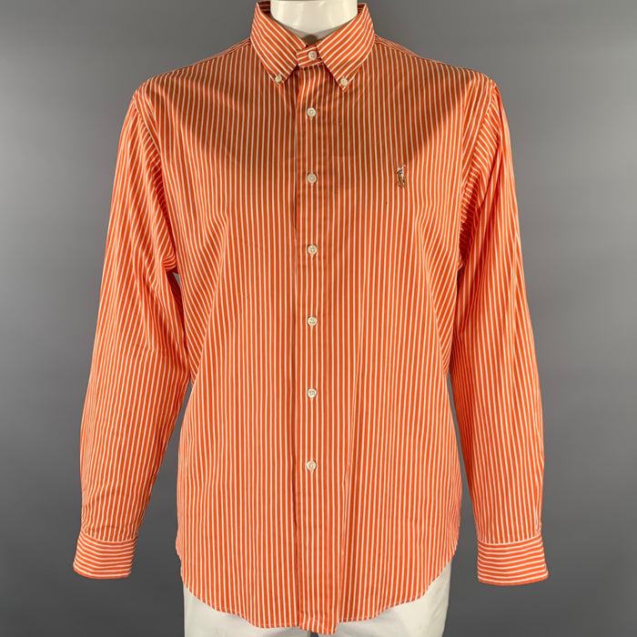 RALPH LAUREN Size XL Orange White Stripe Cotton Button Down Long Sleeve Shirt