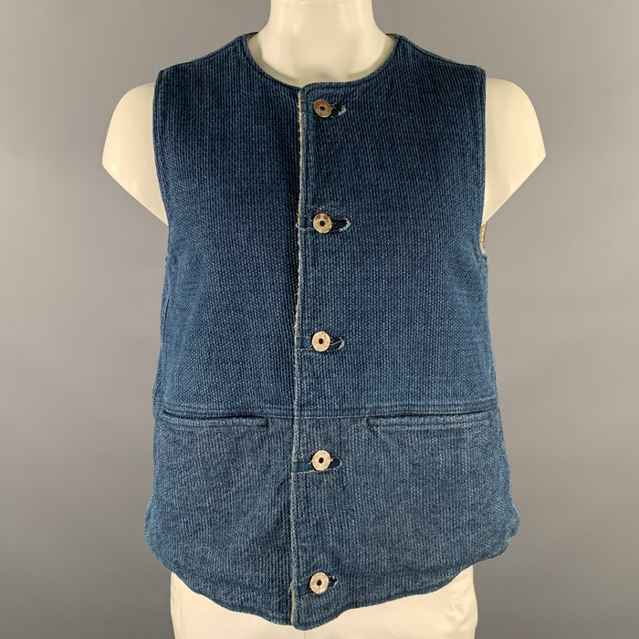 KAPITAL Size L Indigo Textured Cotton Buttoned Vest