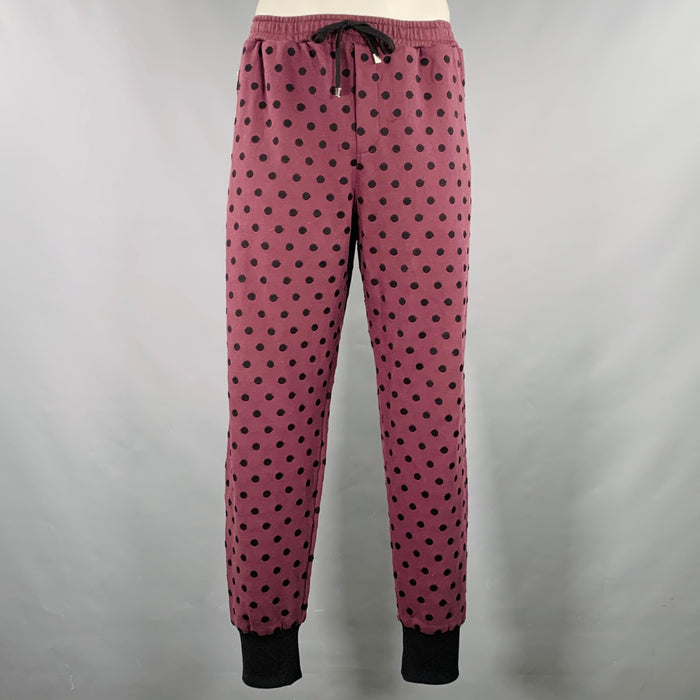 DOLCE & GABBANA Size 38 Burgundy Black Polka Dot Cotton Sweatpants Casual Pants