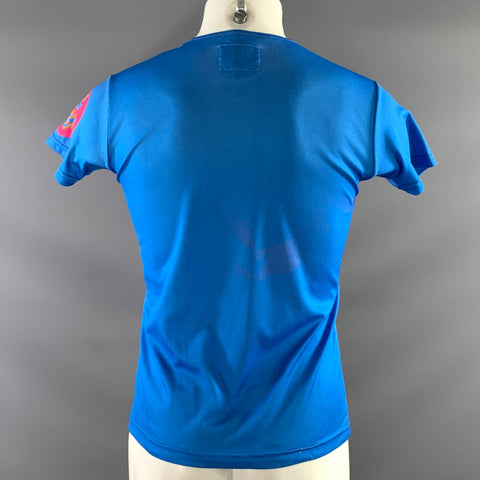 WALTER VAN BEIRENDONCK SS1997 Size S Blue Pink & Yellow Graphic Polyester T Shirt