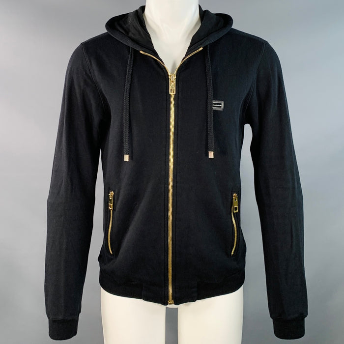 DOLCE & GABBANA Size M Black Gold Cotton Cashmere Hooded Sweatshirt