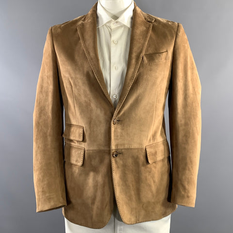 RALPH LAUREN Chest Size 42 Regular Tan Suede Notch Lapel Sport Coat