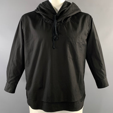 COMME des GARCONS AW2025 Size L Black PQ-B019 Cotton Hooded Long Sleeve Shirt