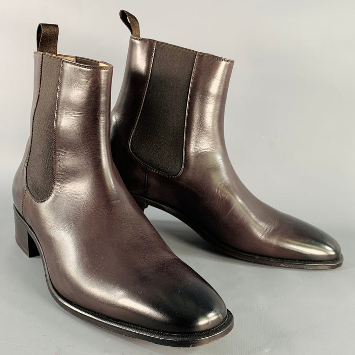 TOM FORD Size 11.5 Purple Leather Chelsea Ankle Boots