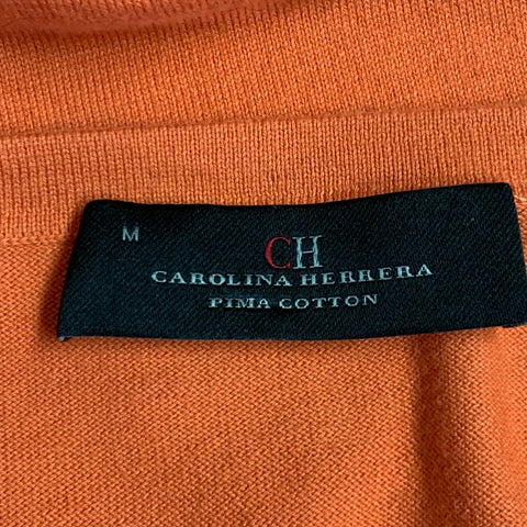 CAROLINA HERRERA Size M Orange Cotton V-Neck Pullover