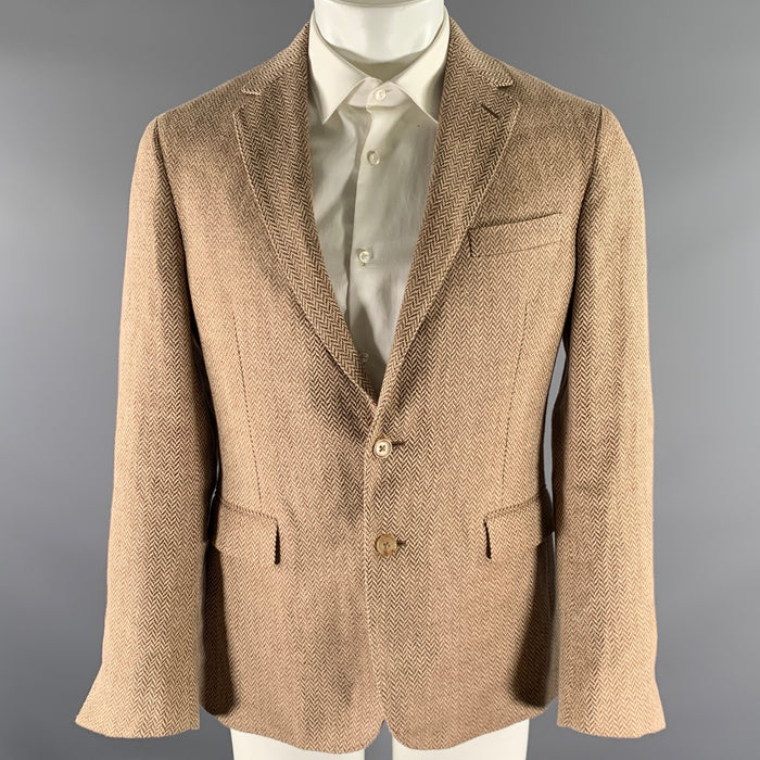 RALPH LAUREN Size 38 Tan Brown Herringbone Linen Notch Lapel Sport Coat