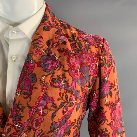 MEADHAM KIRCHOFF Chest Size M Orange Purple & Red Floral Silk Sport Coat