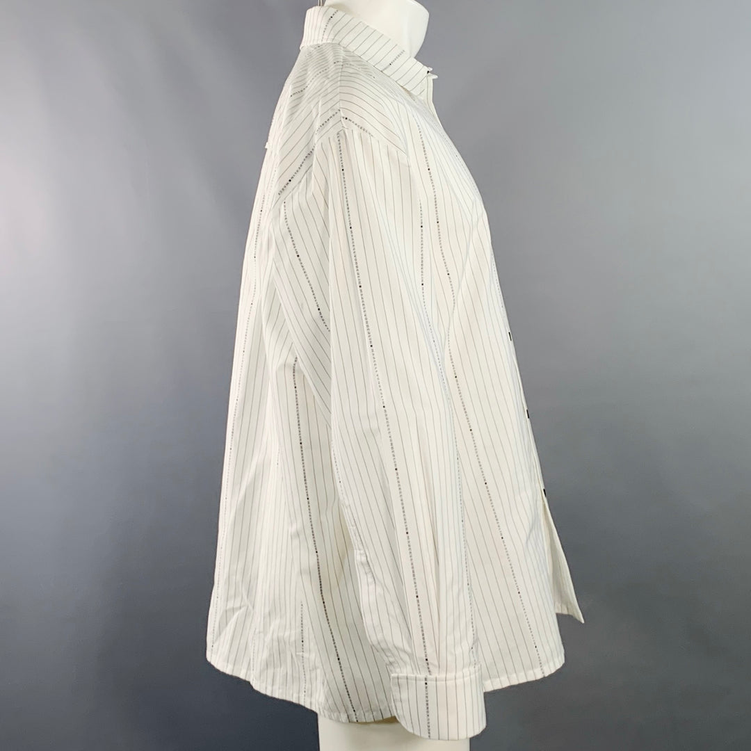 MARCELL VON BERLIN Size 36 White Black Logo Pinstripe Cotton Oversized Long Sleeve Shirt