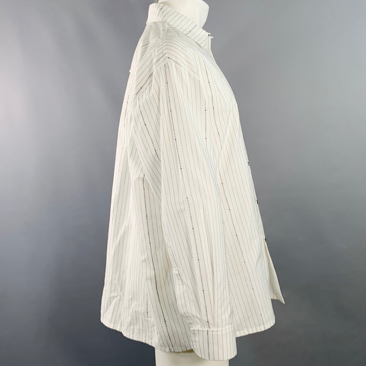 MARCELL VON BERLIN Size 36 White Black Logo Pinstripe Cotton Oversized Long Sleeve Shirt
