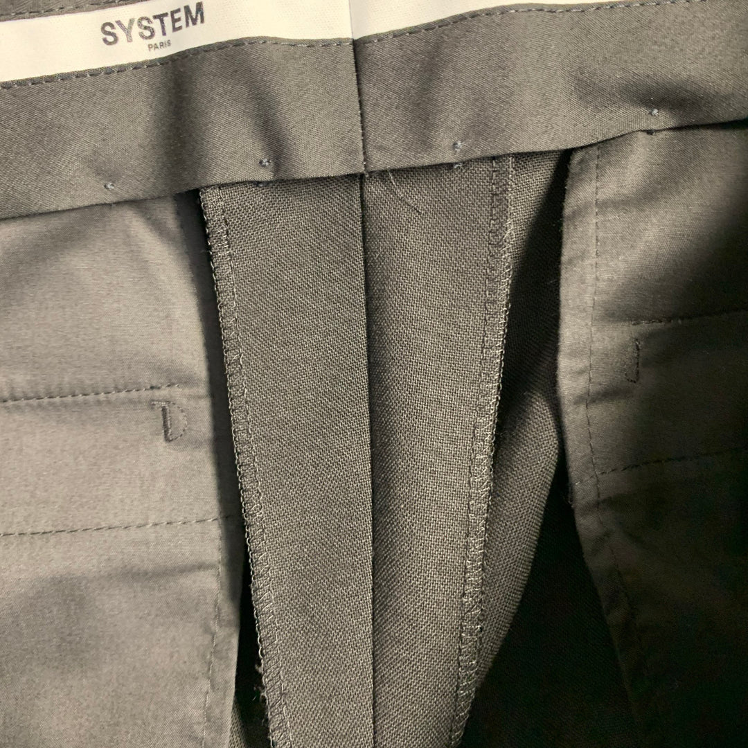 SYSTEM Size 34 Black Wool Flat Front Tapered Zip Fly Dress Pants