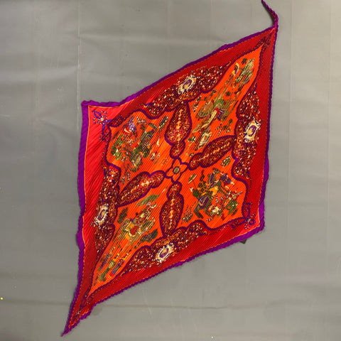 HERMES Orange Purple Pleated Silk Scarves