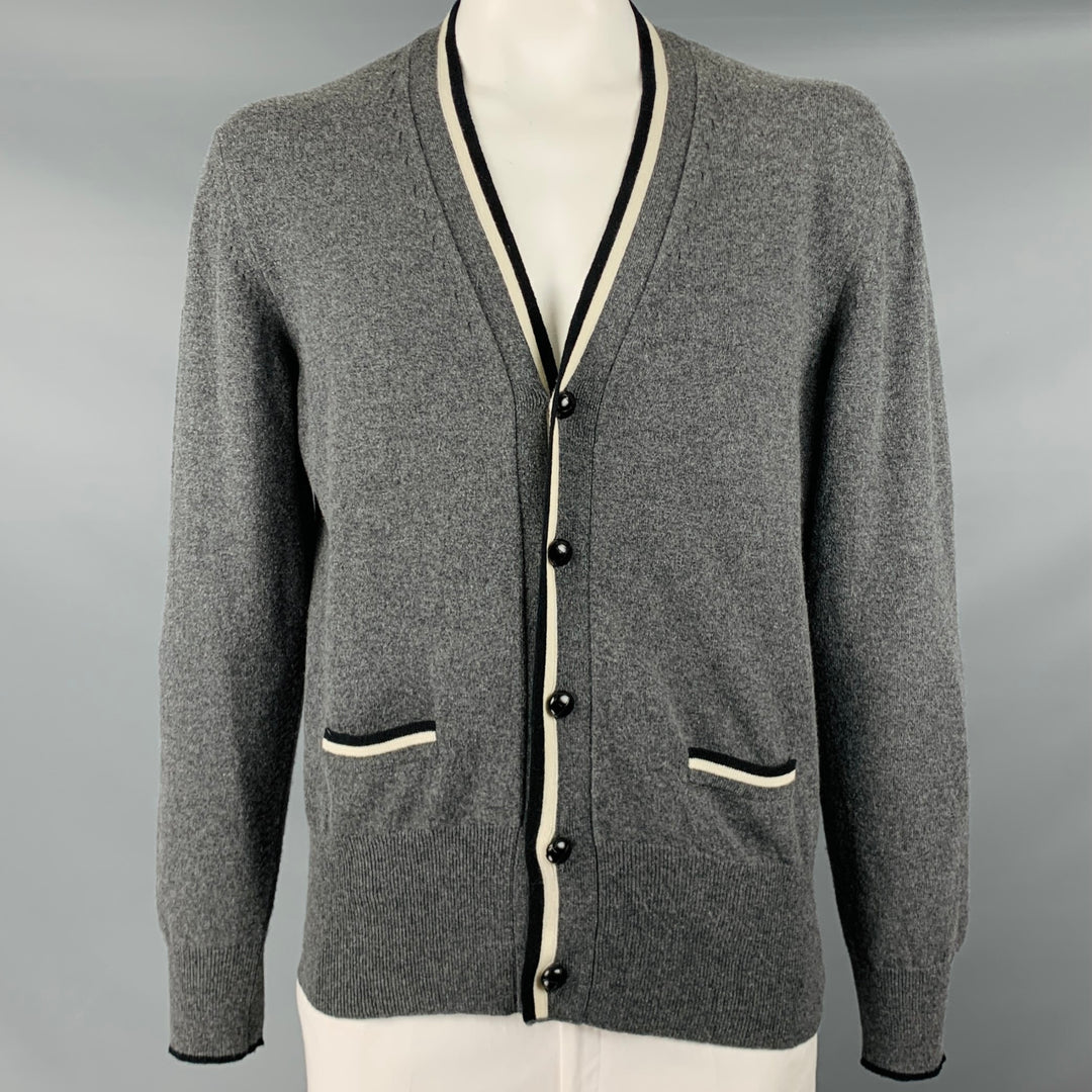 TOM FORD Size 44 Grey Black White Knit Cashmere Buttoned Cardigan