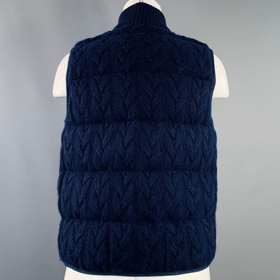NO BRAND Size M Navy Cashmere Polyester Reversible Cable Knit Puffer Vest