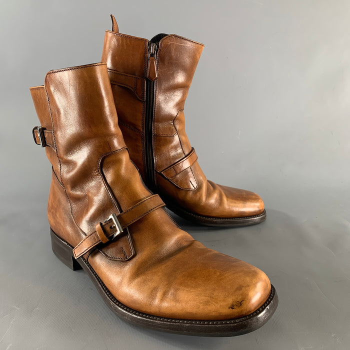 PRADA Size 7.5 Brown Leather Moto Racer Boots