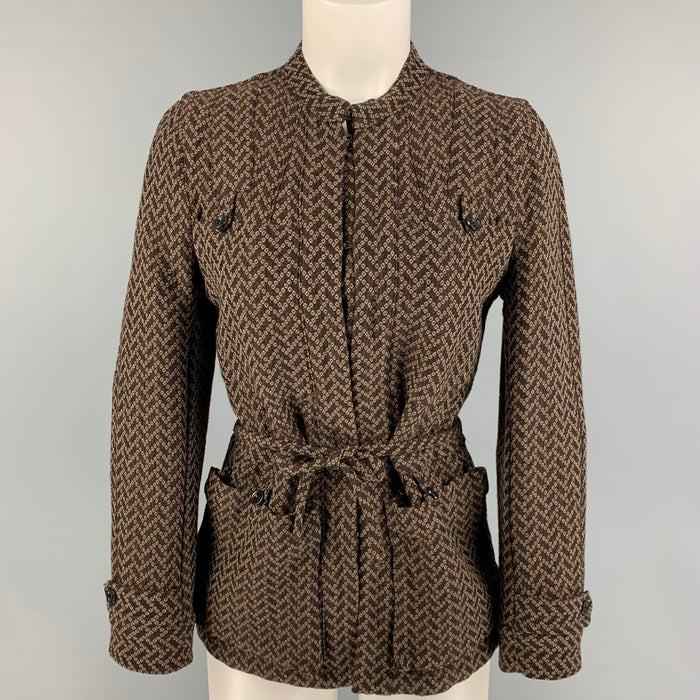 DRIES VAN NOTEN Size 4 Brown White Wool Rayon Textured Jacket
