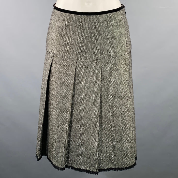 MICHAEL KORS COLLECTION Size 2 Black White Wool Silk Tweed A-Line Skirt