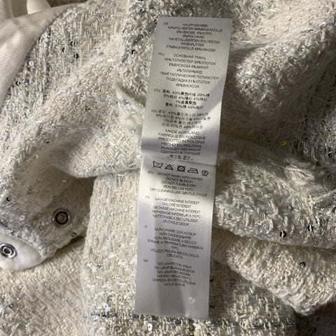 IRO Size M White Silver Polyester Blend Tweed Snaps Shirt
