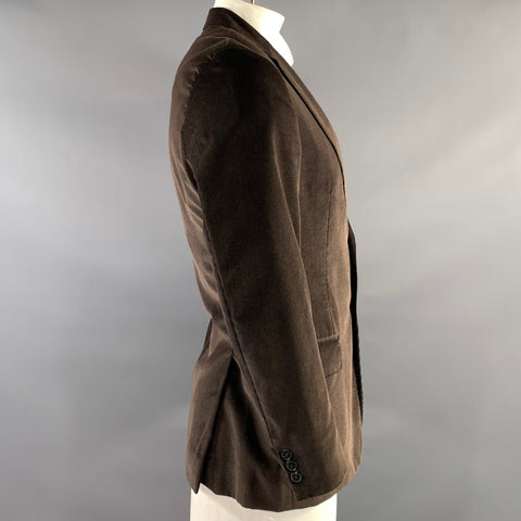 ZEGNA Chest Size 42 Brown Corduroy Cotton Notch Lapel Sport Coat