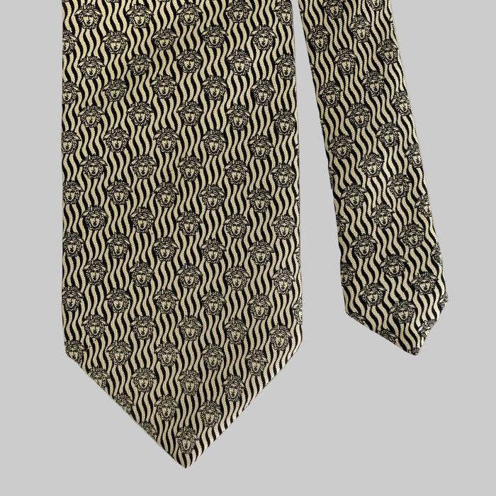 VERSACE White & Black Logo Silk Tie