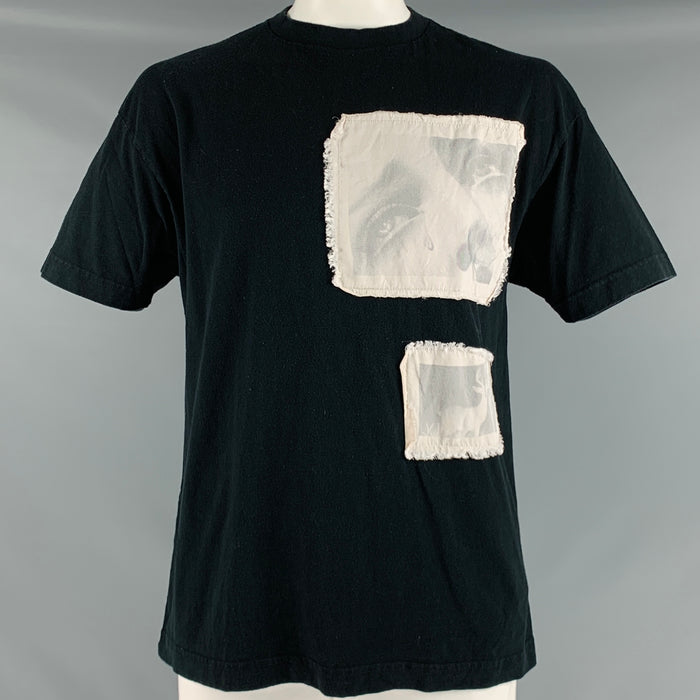 PALM ANGELS Size XL Black Patches Cotton Crew Neck T-shirt