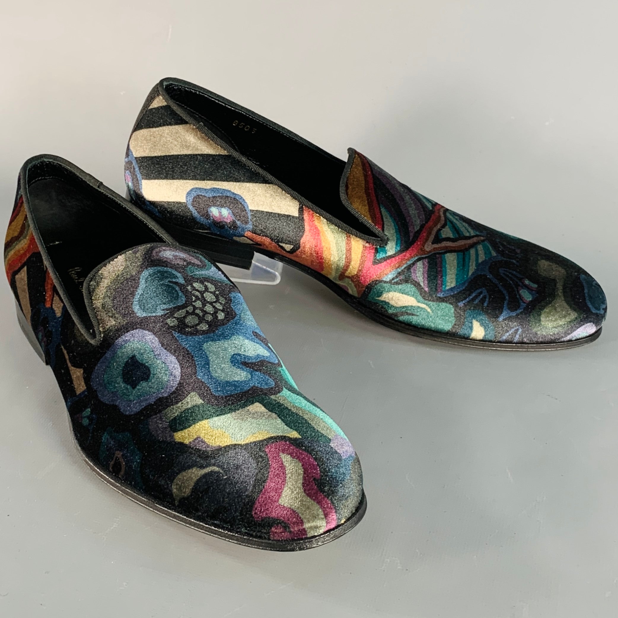 PAUL SMITH Size 10 Purple Multi-Color Print Velvet Slip On Loafers Men Purple Velvet Loafers Slipon Shoes With Hand Embroidery  main image 4