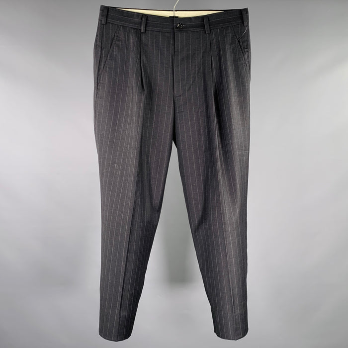 COMME des GARCONS Size XS Grey Charcoal Pinstripe Wool Pleated Dress Pants