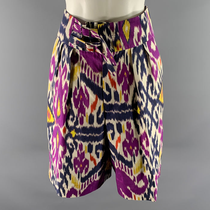 RALPH LAUREN Size 6 Purple Navy Mulberry Silk Ikat Bermuda Shorts