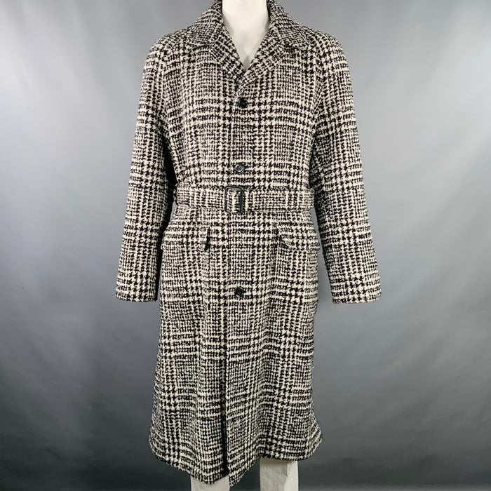 DOLCE & GABBANA Size 44 Black White Plaid Wool Blend Oversized Coat