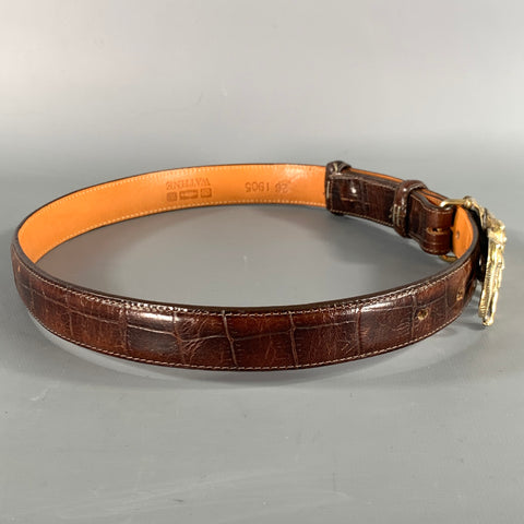 WATHNE Waist Size 24 Brown Gold Alligator Embossed Leather Belt