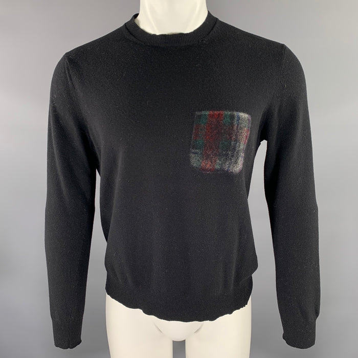 COMME des GARCONS SHIRT Size S Black Multi-Color Knitted Wool Crew-Neck Pullover